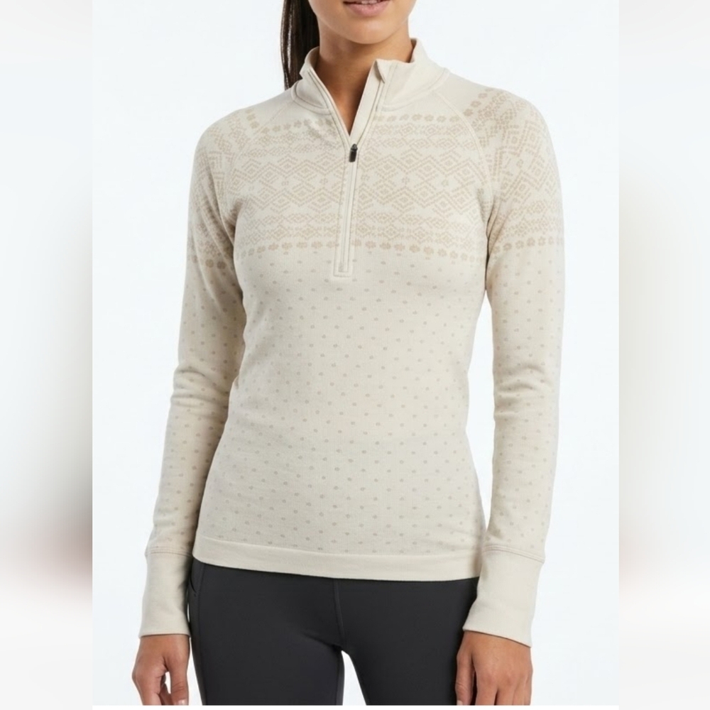 DSG  Women's Performance Off White  Tan Patterns Quarter-Zip Top Size L